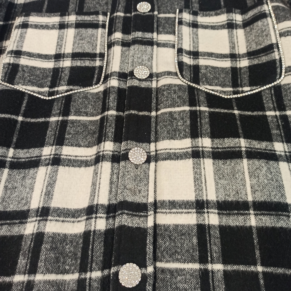 zara womens black and white check shirt with diamons buttons and trim Medium - Picture 4 of 15